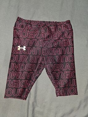 Under Armour Black Leggings with Pink All-Over Logo